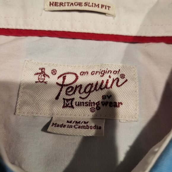 Penguin Heritage Slim Fit Short Sleeved Button Up Shirt Mens Size Medium - Picture 5 of 7